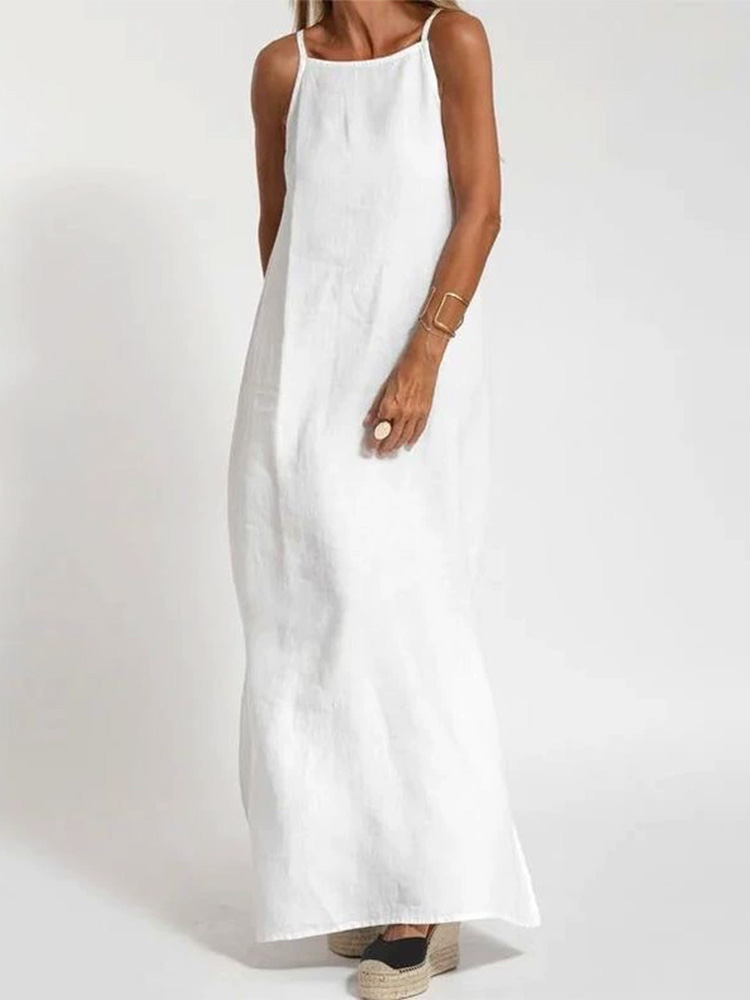 Casual Linen Blend Split Cami Maxi Dress