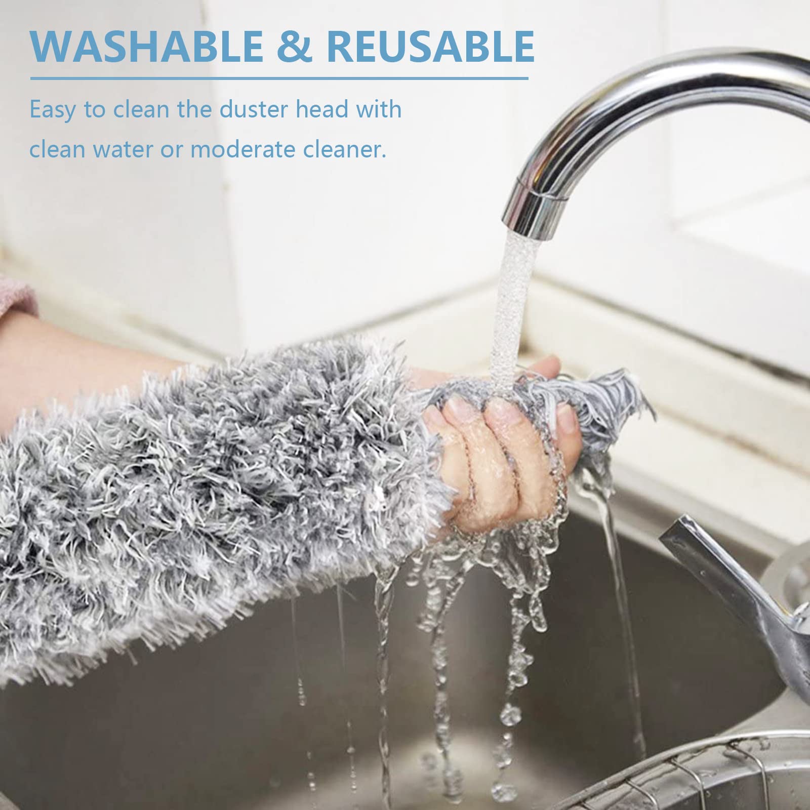 🔥Last Day 50% OFF🔥Bendable Head Microfiber Duster with Extension Pole(Stainless Steel) 30 to 100''