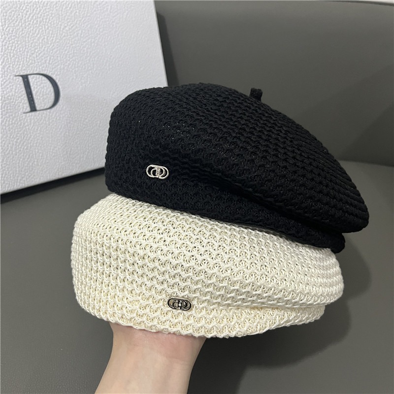 New Japanese styling hollowed out beret ladies temperament small breathable thin mesh painter hat black hat