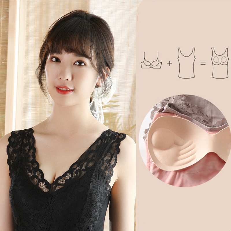 Winter Lady Thermal Lace Built-In Bra Vest Undershirt
