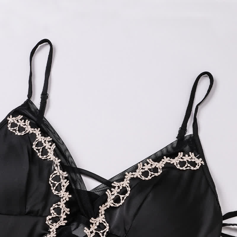 Backless Split Mesh See-through Nightgown With Breast Pads