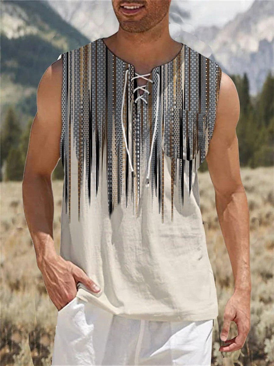 Men's Sleeveless Tie Casual Shirt Tank Top
