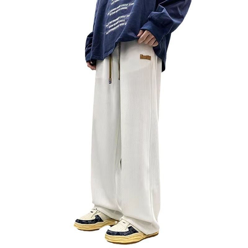 Loose-fitting ice silk pants Vertical sense large size Wide legs straight barrel