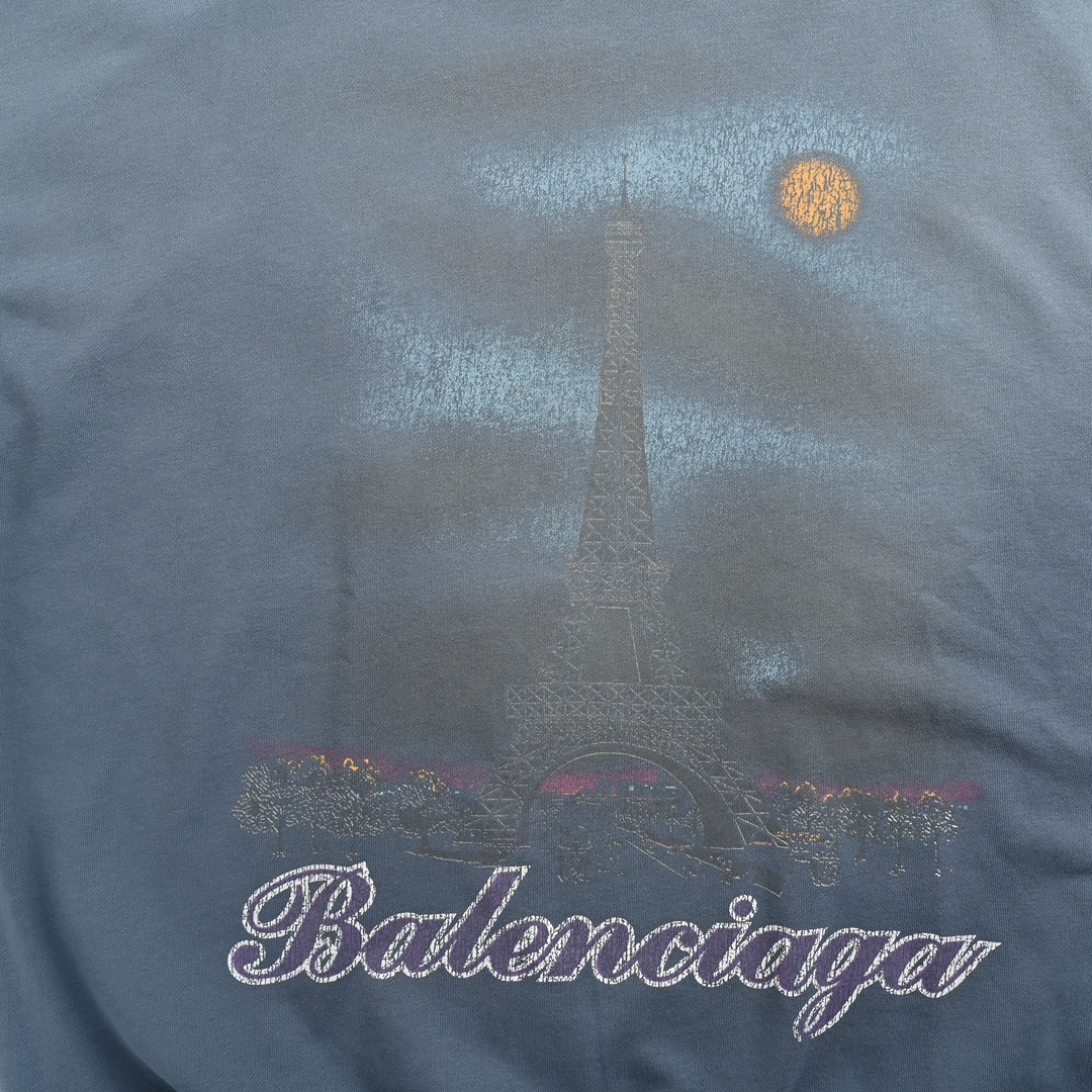 Balenciaga 24Fw Iron Tower Inkjet Graffiti Washed Distressed Hooded Sweatshirt
