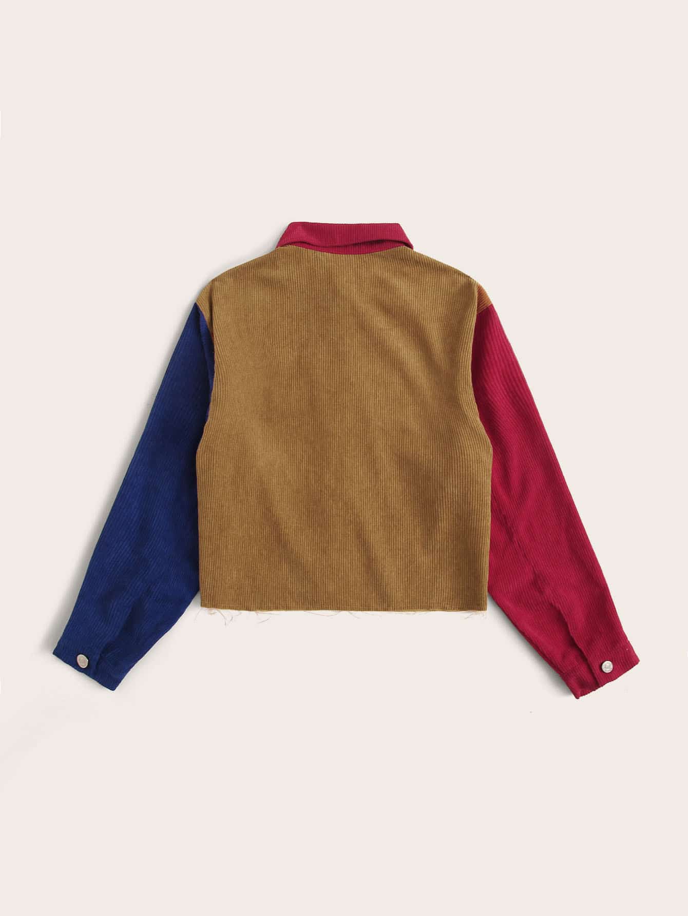 SHEIN Flap Detail Colorblock Corduroy Jacket