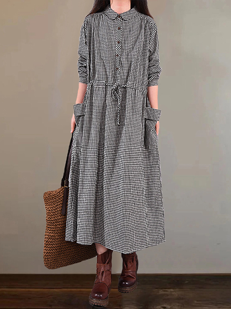 Retro Comfy Plaid Printed Maxi Dress