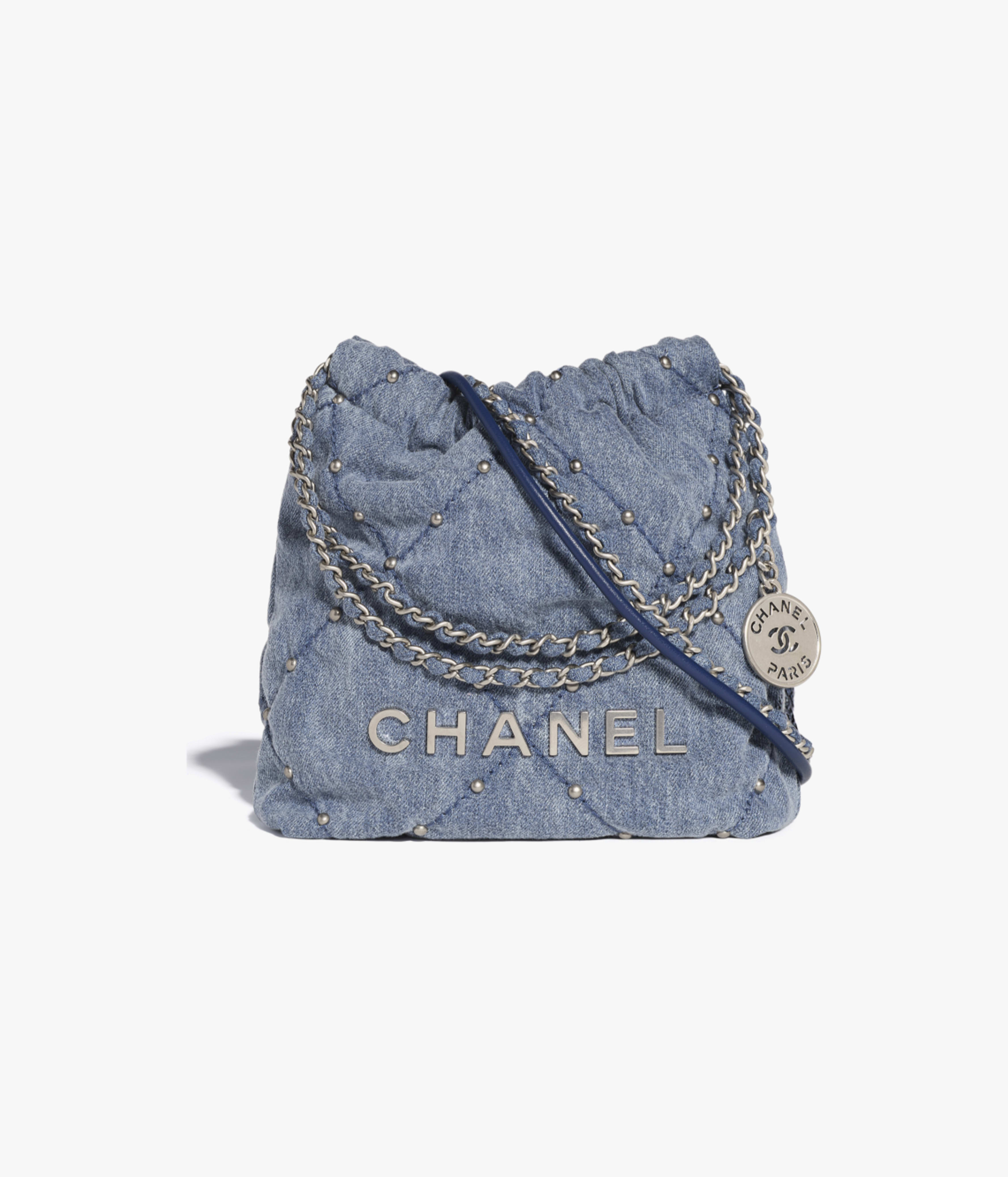 CHANEL 22 Mini Tote Suede Calfskin & Silver-Tone Metal Dark Blue AS3980-B16649-NY101