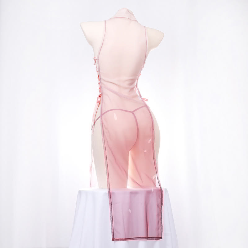 Vintage See-through Lace Up Cheongsam Lingerie Dress