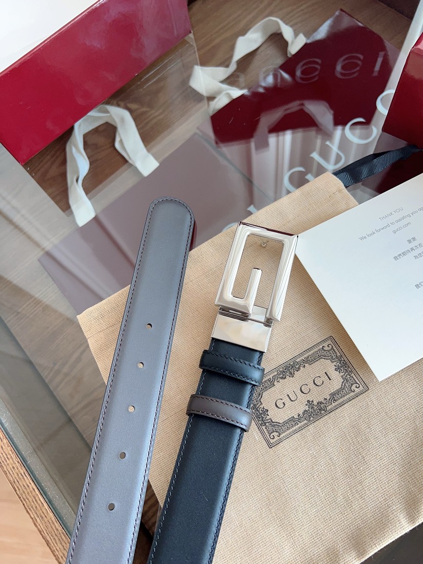 Gucci GG swivel buckle leather belt 3.5cm wide