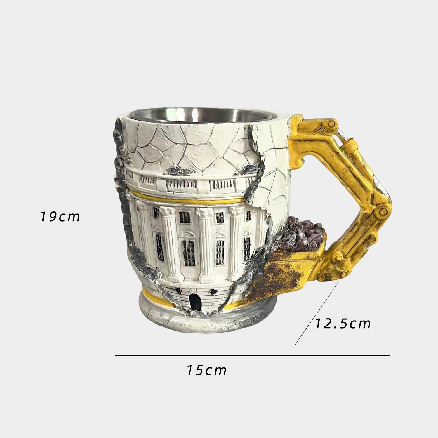 Demolition-themed mug (Someone Lied) with 3D design