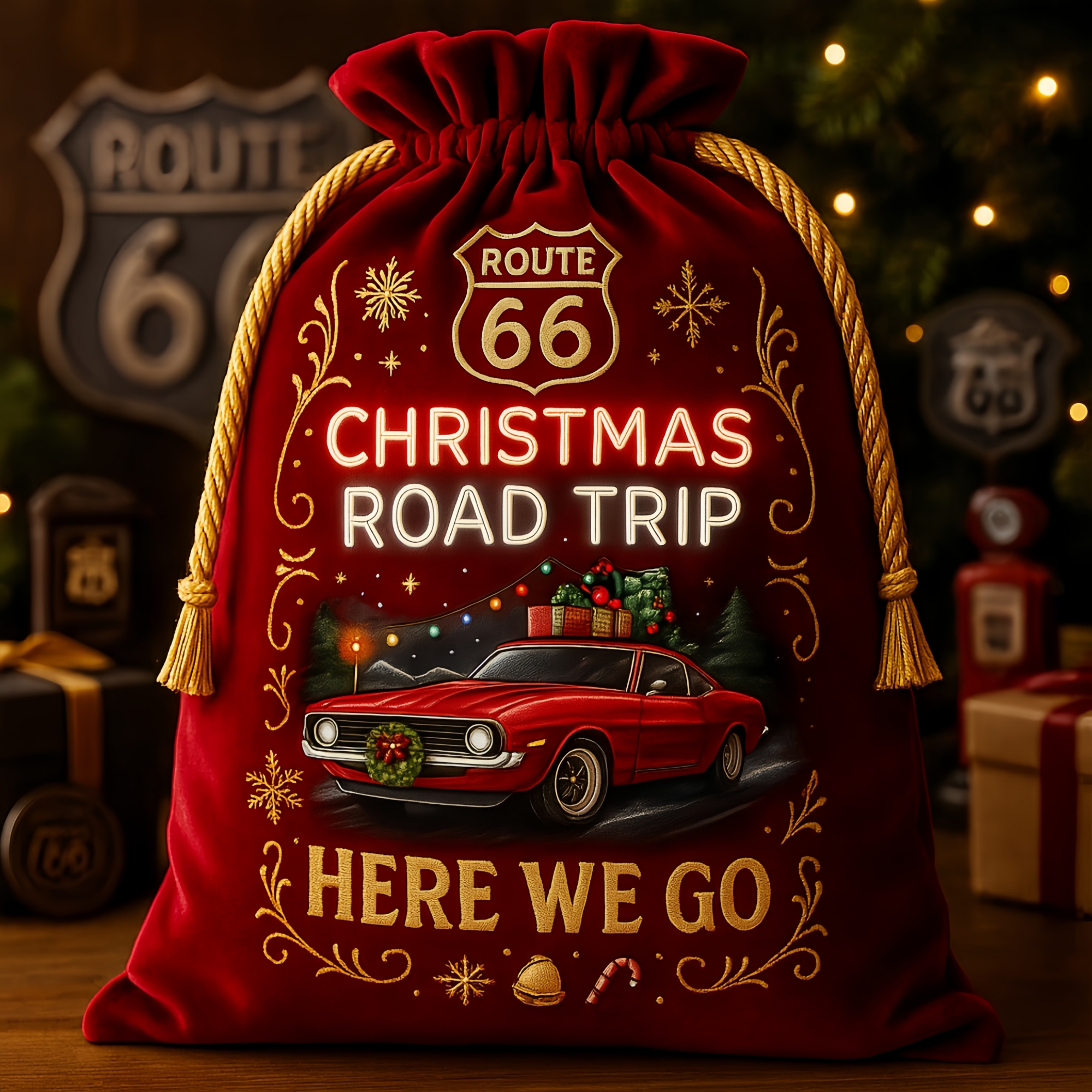 Route 66 Christmas Muscle Car Gift Bag