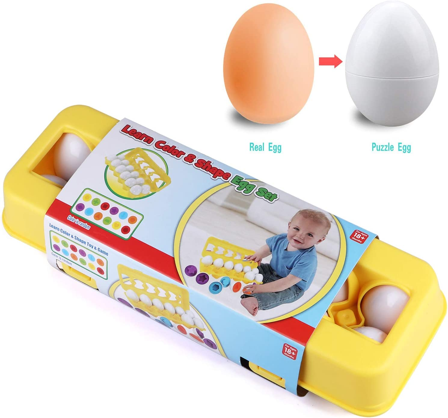Toddler Toys - Color and Shape Matching Eggs Educational Game - Christmas Easter Gift for Babies 18 Months and Up (12 Eggs)