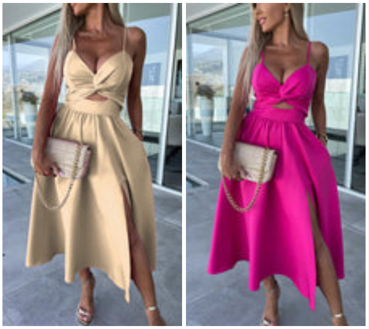Strappy Front Slit Midi Dress