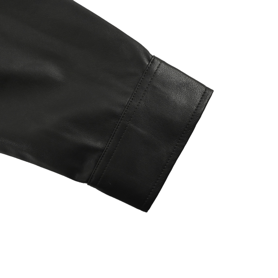 Loewe 24Fw single pocket zipper button leather jacket