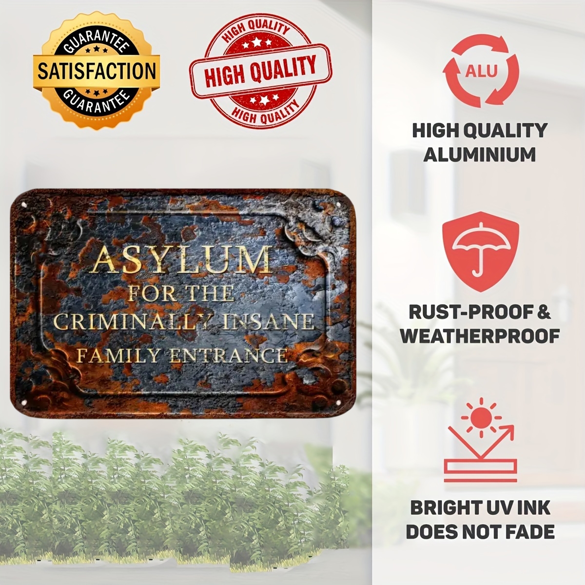 ON SALE🔥Asylum for the Criminally Insane Family Entrance - Fun Vintage Decor (18.5in x 11.8in)