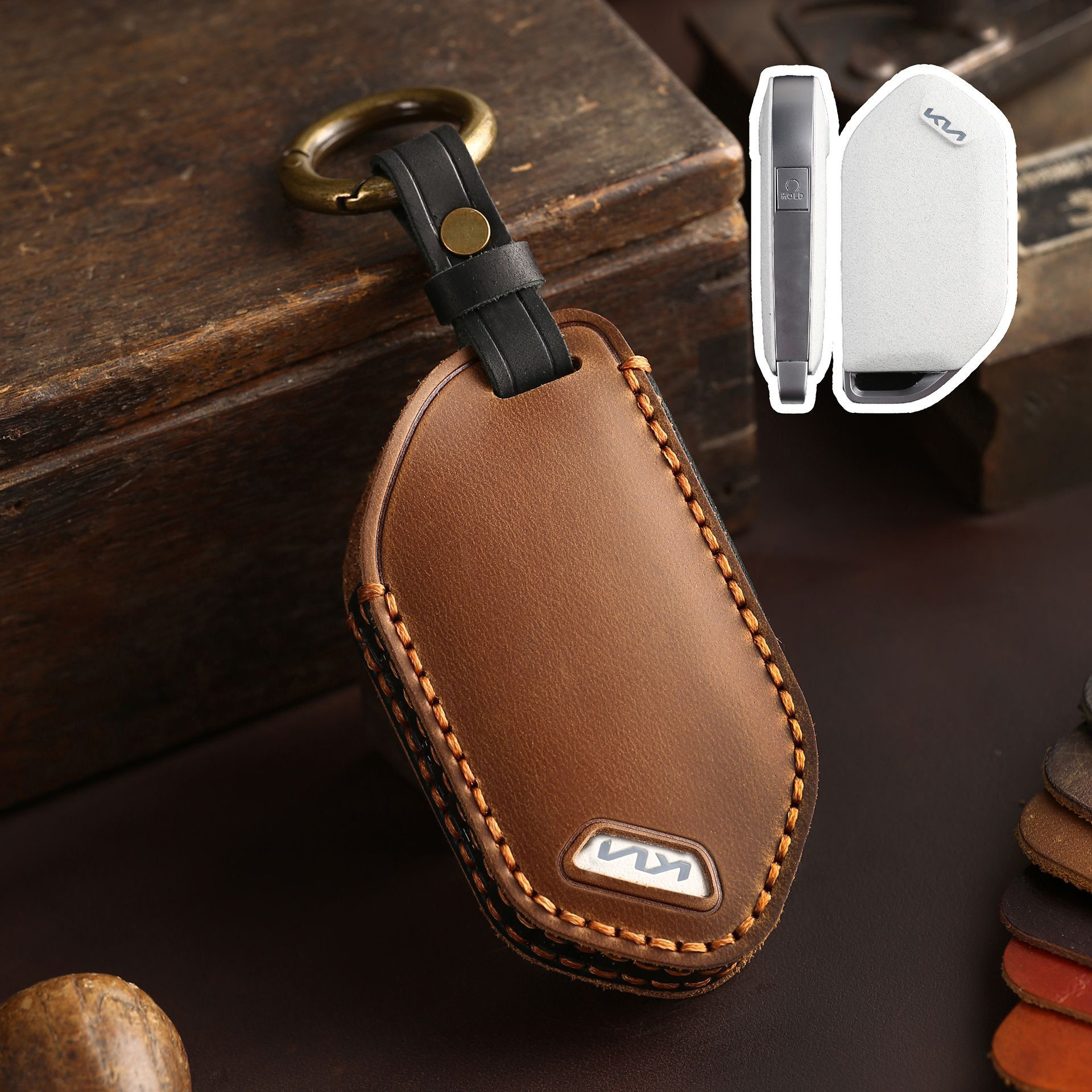 Buttons Genuine Leather Car Key