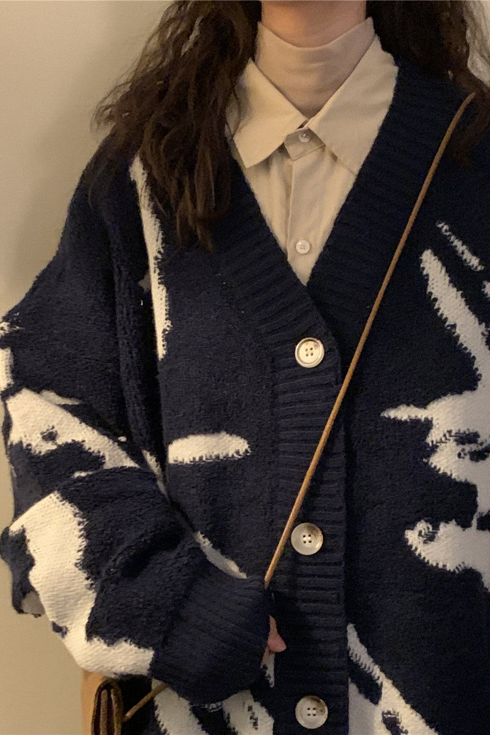 Loose-Fitting American Vintage Cardigan Sweater Jacket