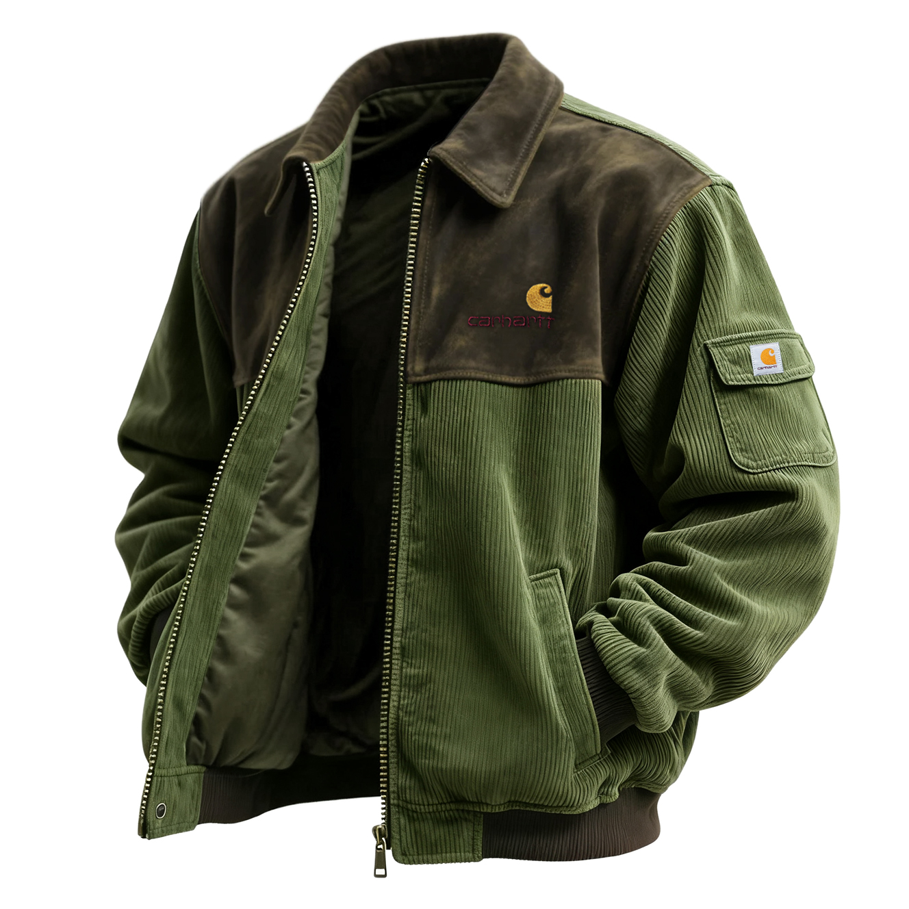 Corduroy Jacket with Contrast Panel Design for Men