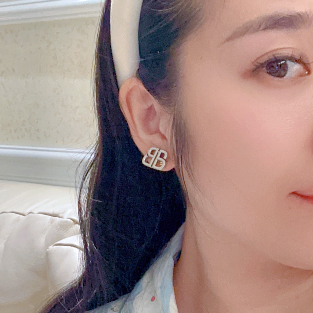 Balenciaga Simple BB Silver Stud Earrings