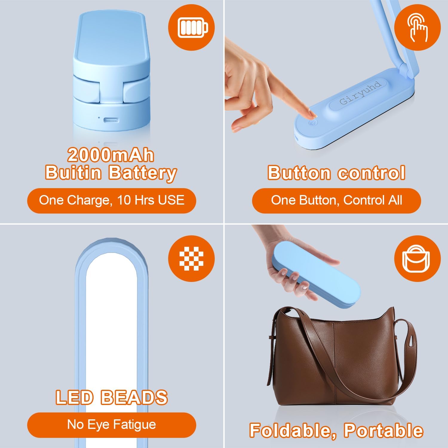 LED Desk Lamp for Office Home & Battery Operated Lamp Rechargeable Lamp Foldable & Portable Light, LED Desk Light Strip, 3 Brightness Dimmable Small Desk Lamp Wireless Reading Lamp