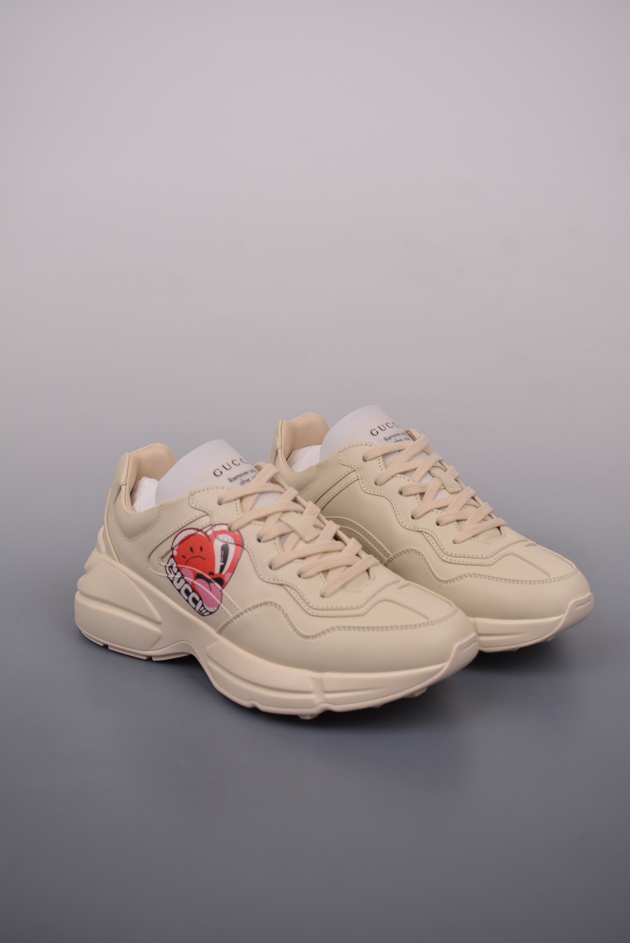 Gucci Leather Ivory Cherry Heart Print
