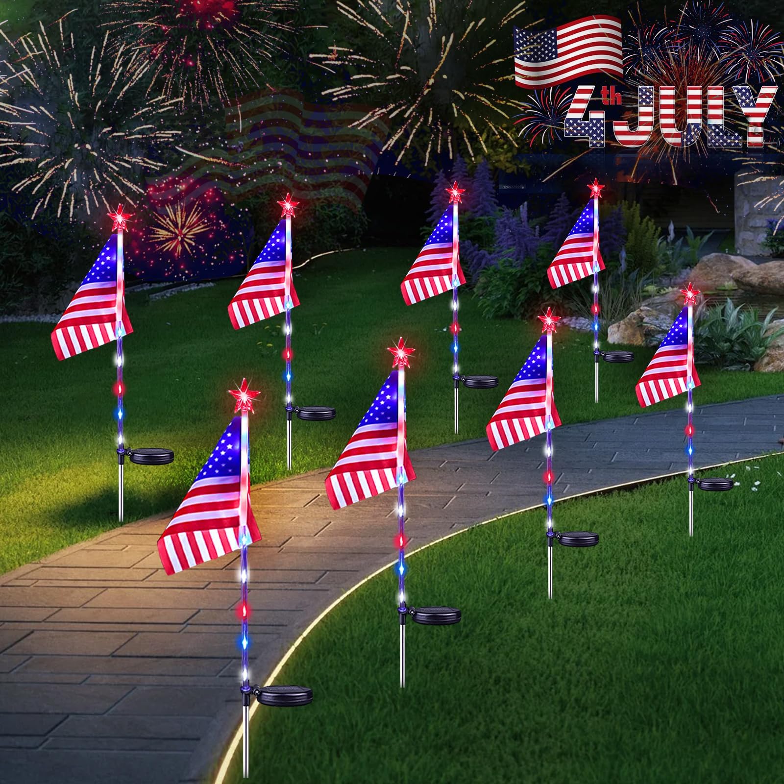 🔥Last Day 50% OFF🔥3PCS/SET(Each Only $9.99)--🇺🇸 American Flag Solar Lights