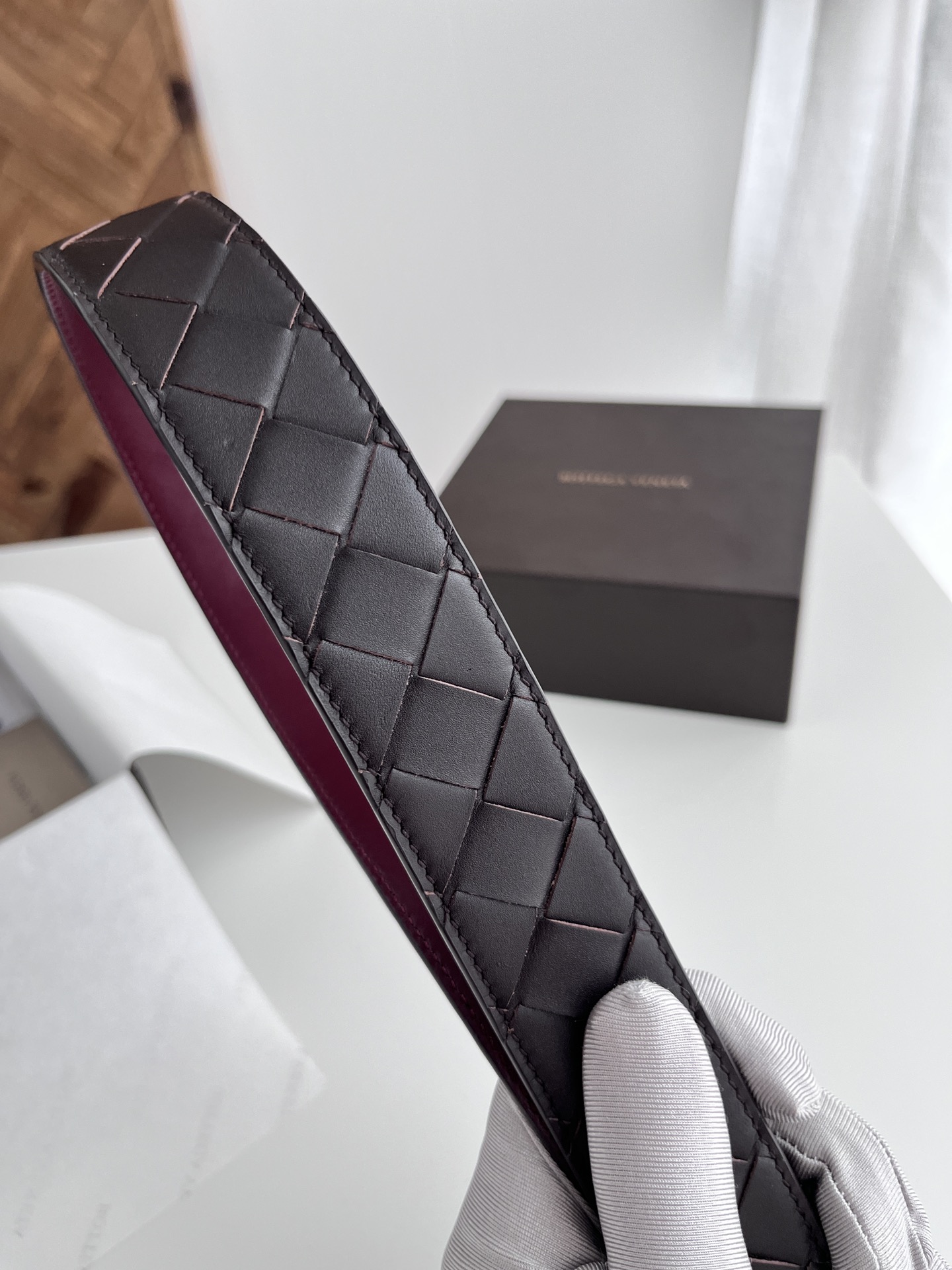 Bottega Veneta intreccio woven cowhide double-sided belt 3.5cm wide