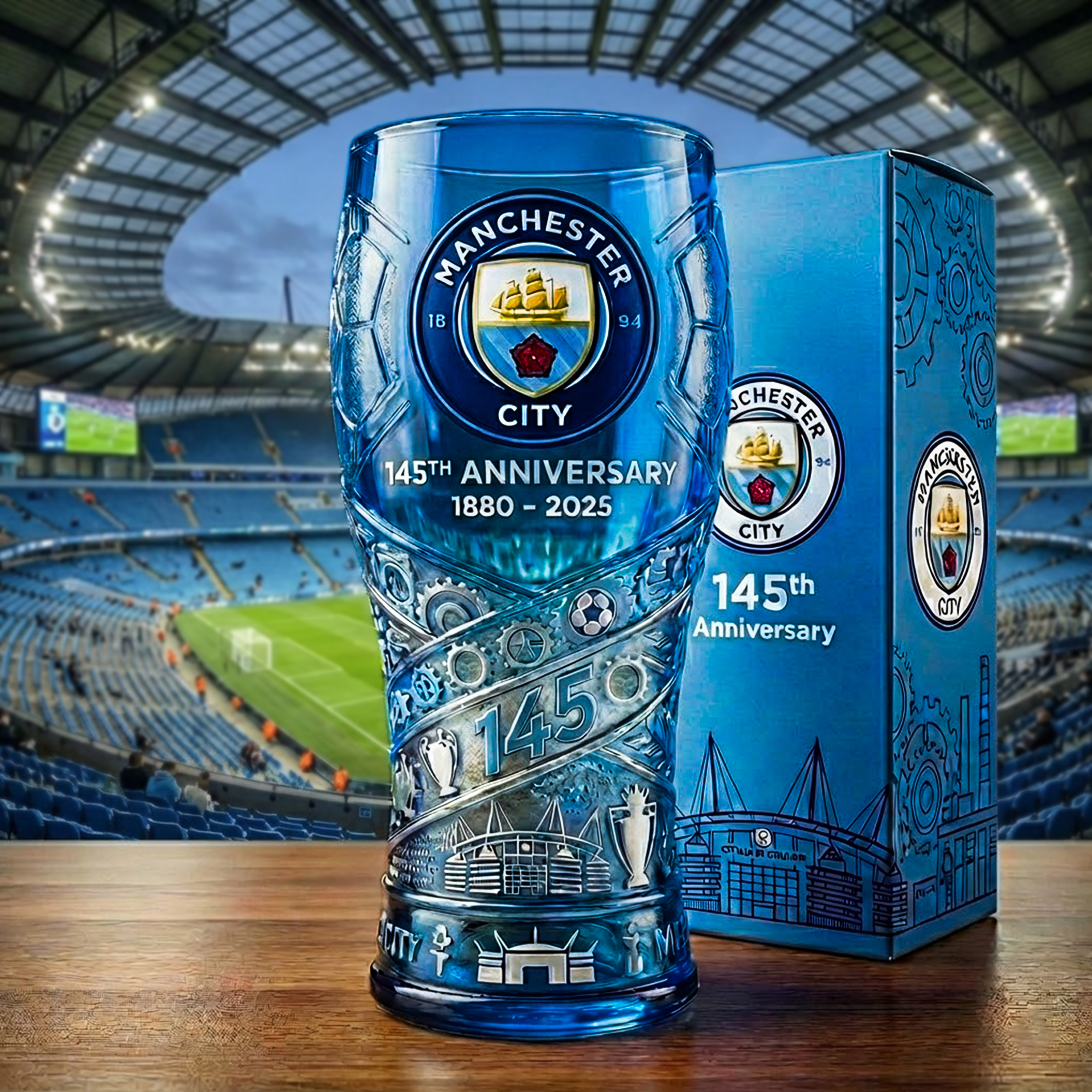 Manchester City 145th Anniversary Commemorative Pint Glass