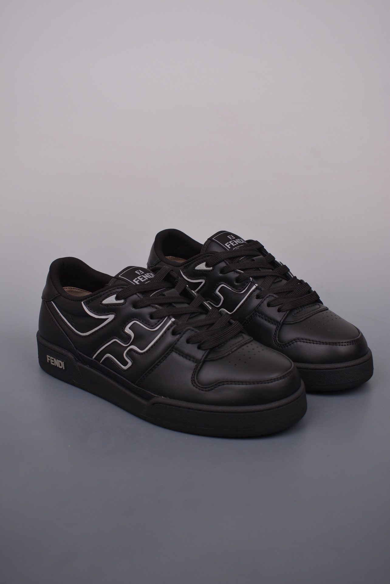 Fendi Match Sneaker Low Velcro Leather Black Silver 7E1643AOMNF1MYT
