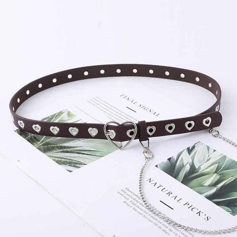 Punk heart-shaped corn buckle hollow decorative belt ladies casual love buckle tie-in jeans chain belt