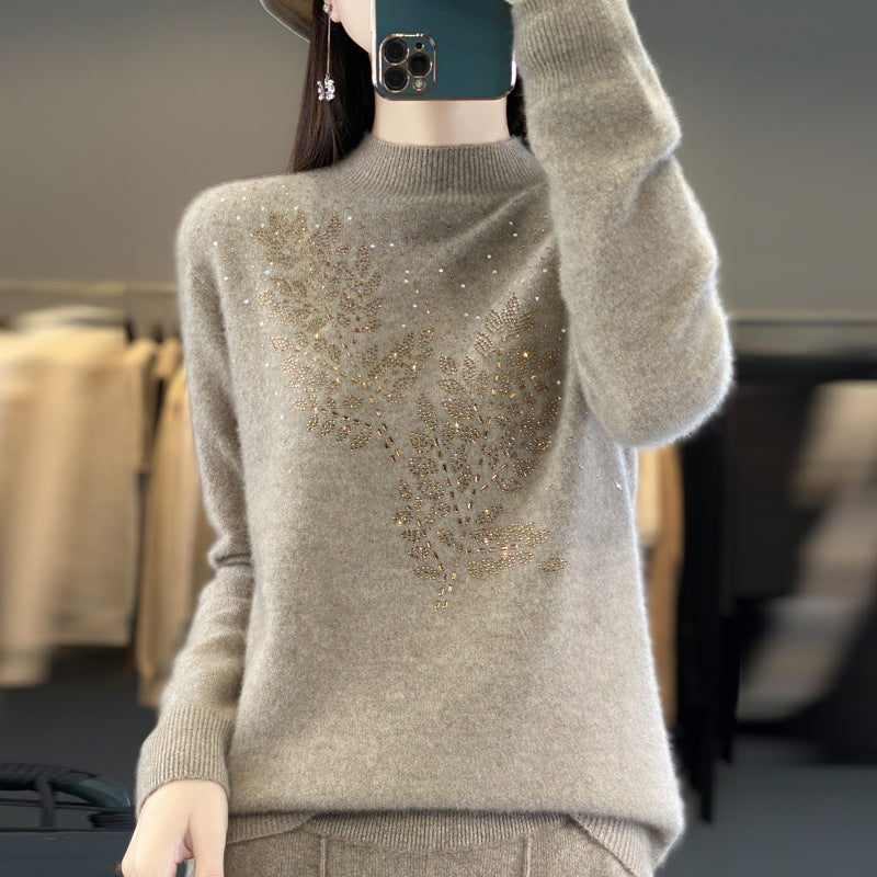 Women's Loose Versatile Semi-High Neck Knitted Sweater