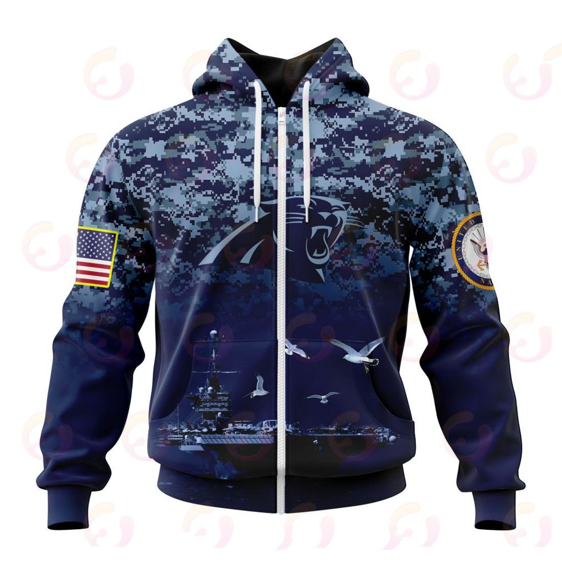 CAROLINA PANTHERS 3D HOODIE HONOR US NAVY VETERANS