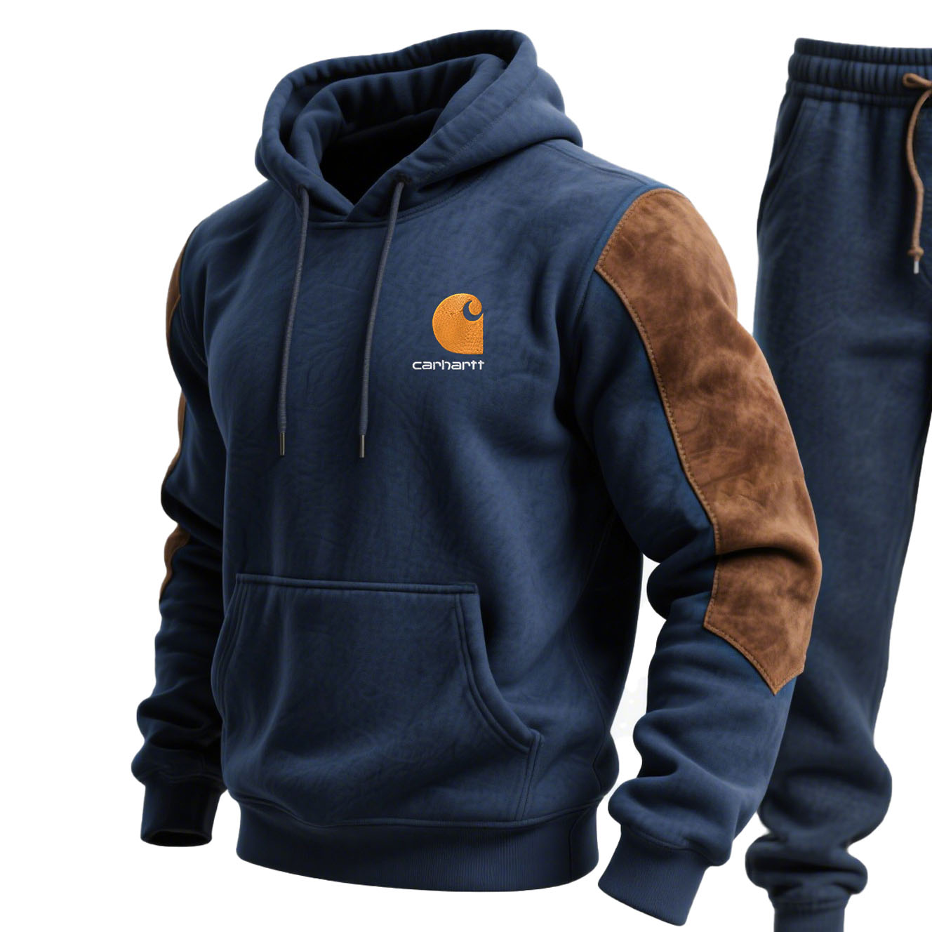 Carhartt Navy Blue Hoodie and Sweatpants Set with Brown Accents