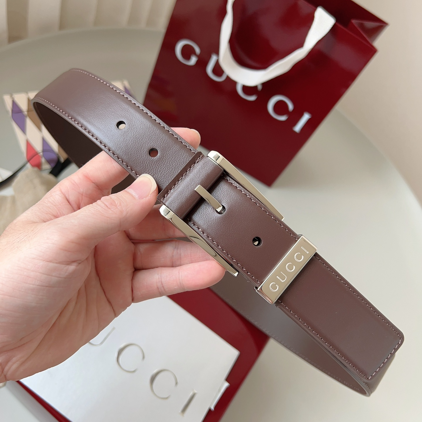 Gucci pin buckle leather belt 3.5cm wide