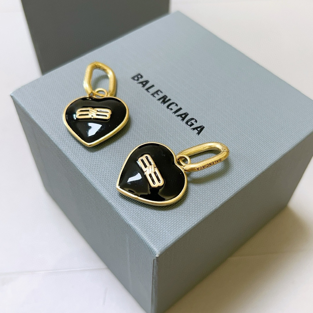 Balenciaga BB Black Heart Earrings