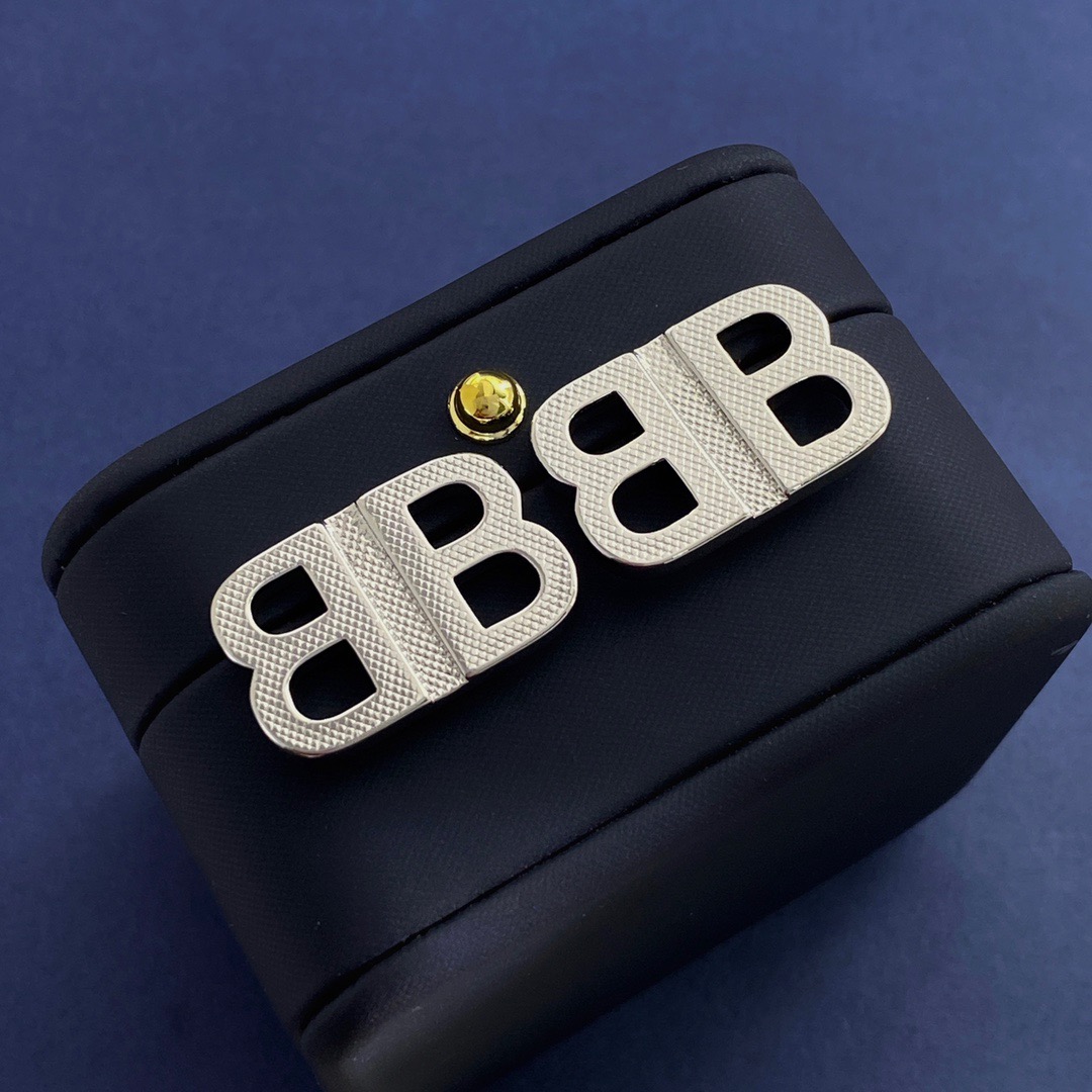 Balenciaga Textured Letter B Stud Earrings