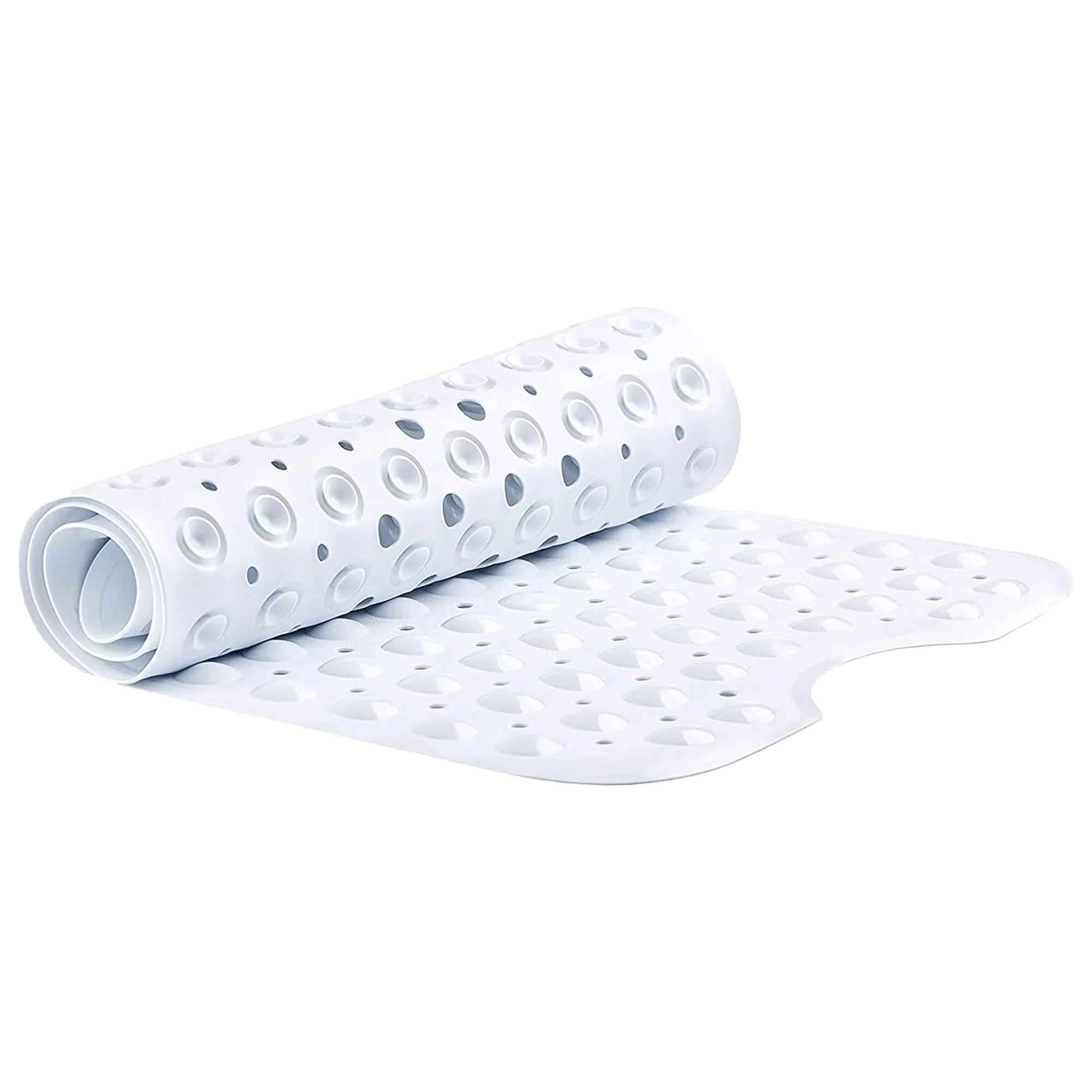 TranquilBeauty Extra Long Non-Slip Bath Mat with Suction Cups, White, 16x40 Inches