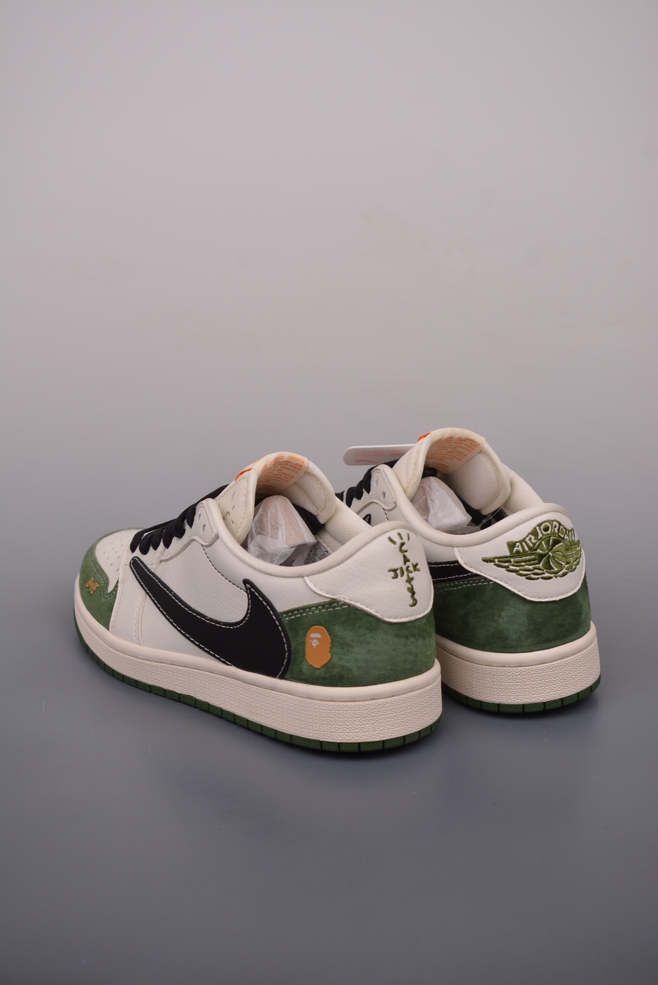 BAPE x Travis Scott x Air Jordan 1 Low OG SP Beige, Black and Green XY2688-107