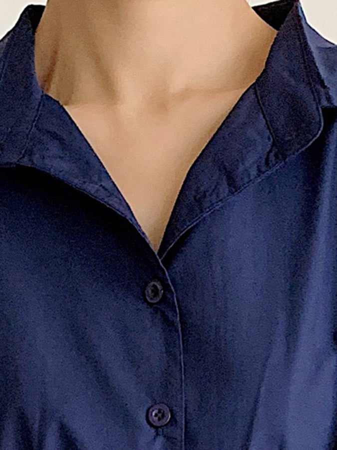 Women's Solid Color Single-Breasted Mid-Length Loose Cotton And Linen Casual Dress