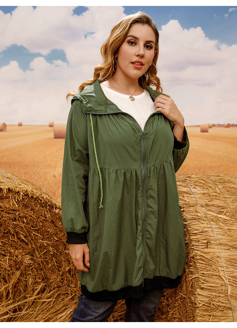 Plus Size Trench Coat Sweater Mid-Length Cardigan Hooded Coat Women All-Matching