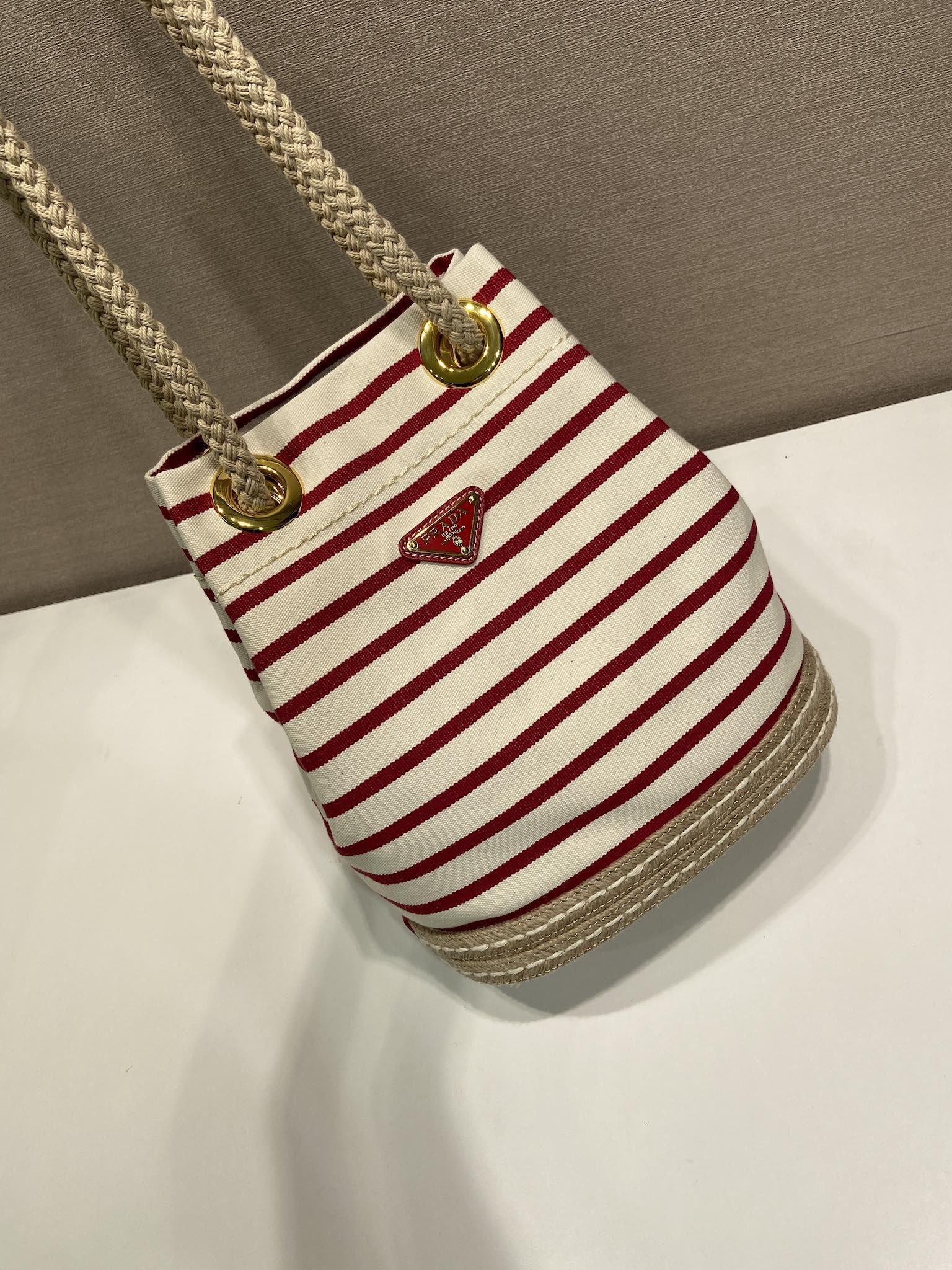Prada New Striped Bucket Bag 1BE082