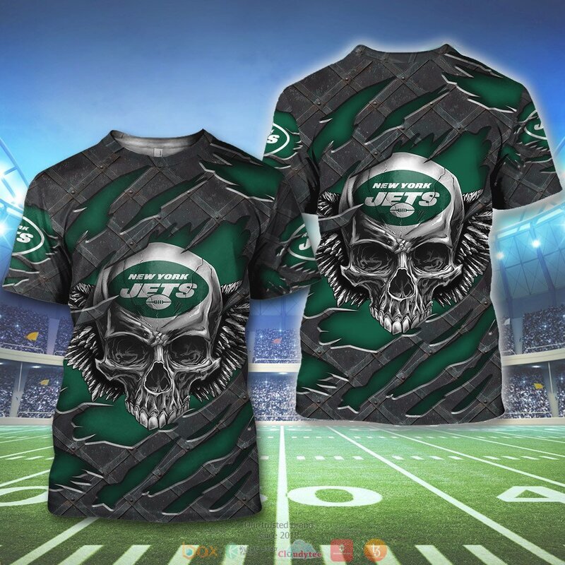 NEW YORK JETS WINGS SKULL 3D HOODIE