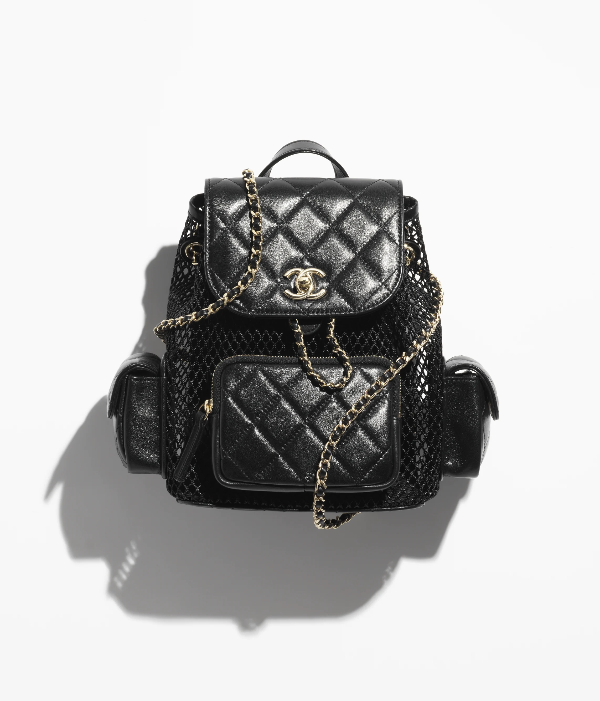 Chanel Backpack Mesh, Shiny Lambskin & Gold-Tone Metal Black AS5484-B20127-94305