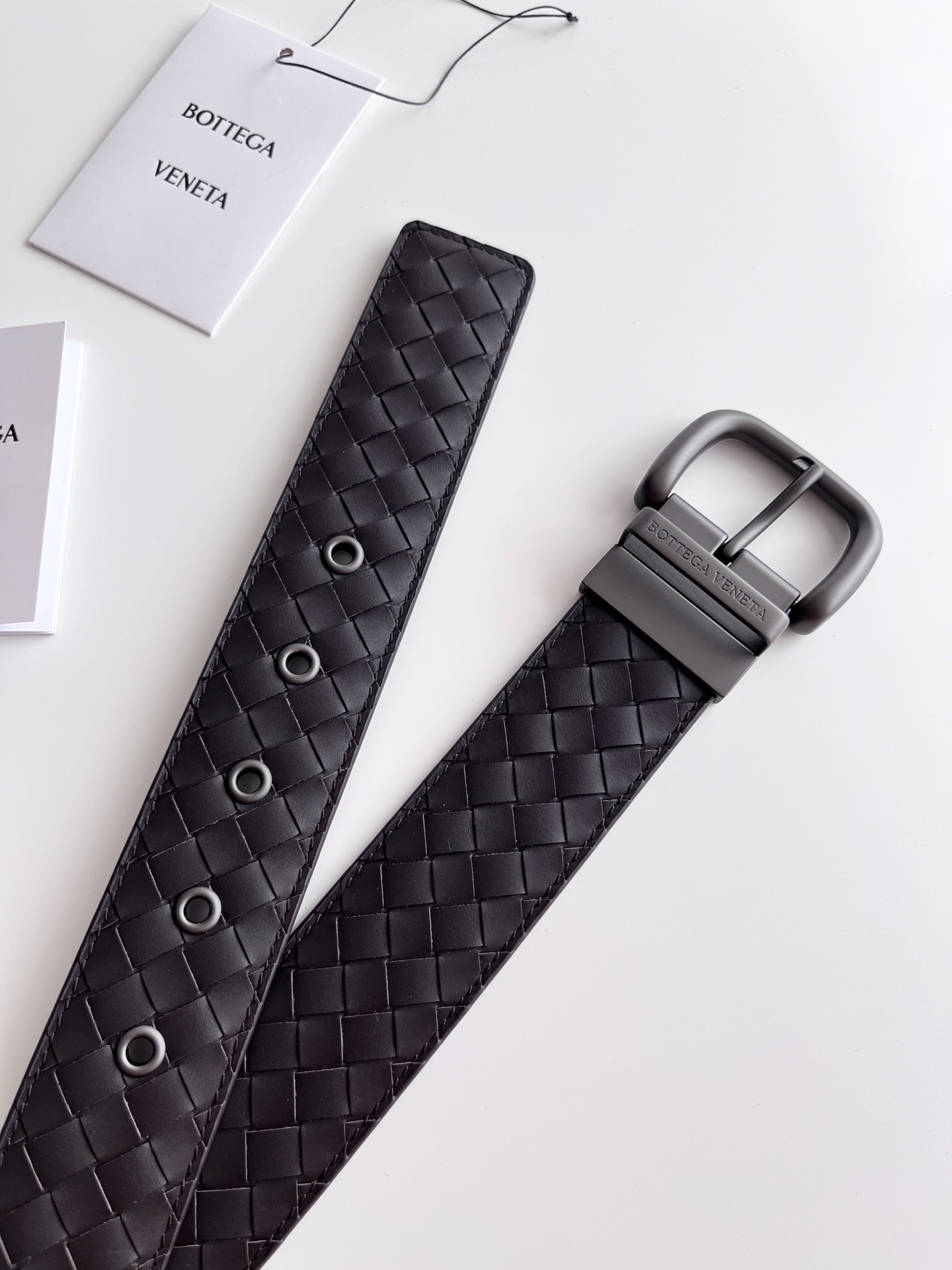 Bottega Veneta frosted pin buckle woven cowhide double-sided belt 4.0cm wide