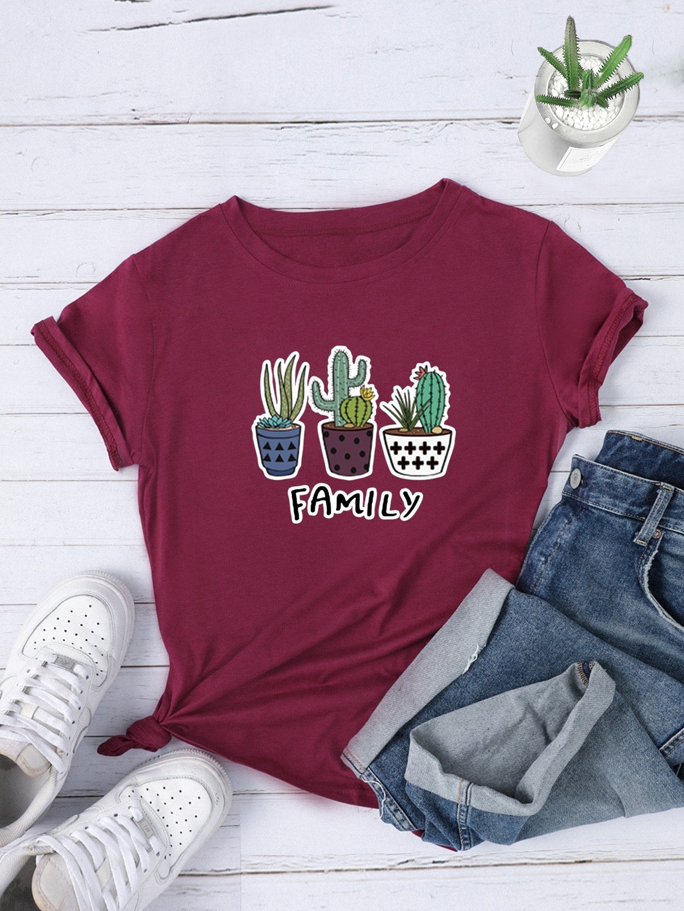 Letter & Cactus Print Tee