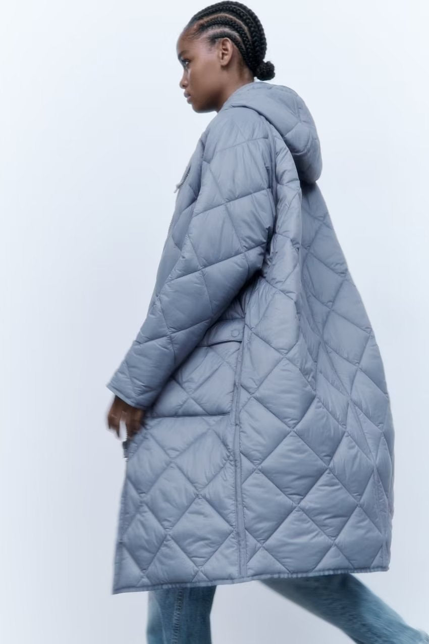 Women Clothing French Loose Slimming Diamond Long Version Cotton Coat Jacket