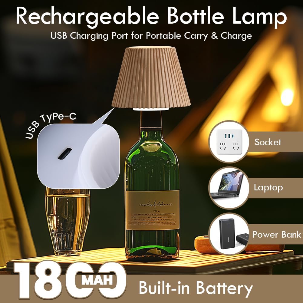 🔥Last Day 50% OFF🔥Wireless Bottle Lamp Shades for Table Lamps, 3-Level Brightness Rechargeable Touch Lamps