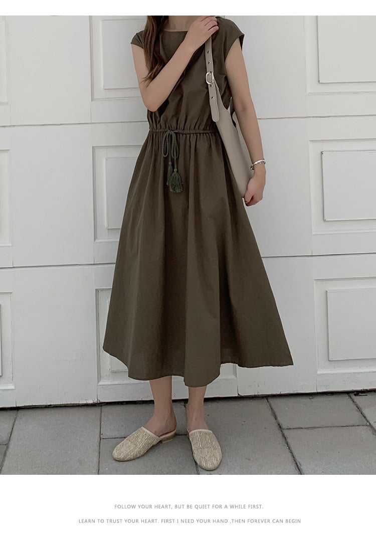 Retro Dress Women Summer Gentle Elegant Can Waist Trimming Loose plus Size Cotton Linen Large Swing Dress