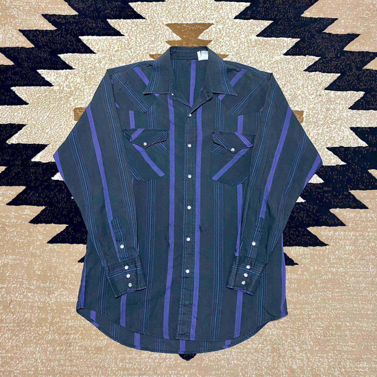 Men's Western Casual Black Purple Striped Long Sleeve Shirt