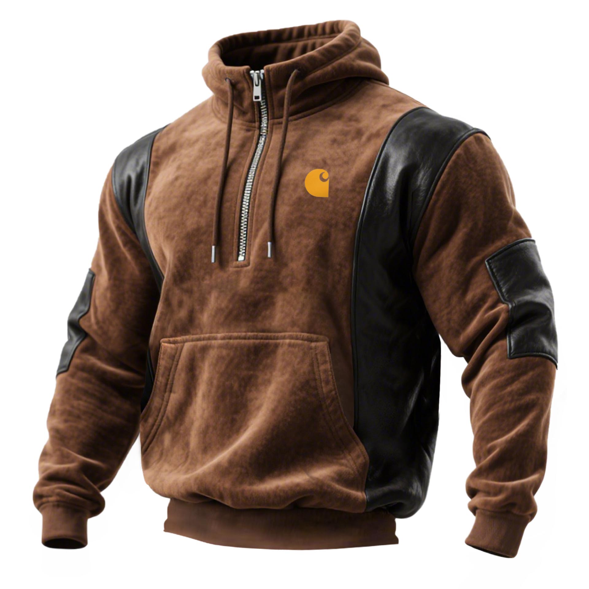Brown Carhartt Hoodie and Sweatpants Set with Leather Accents